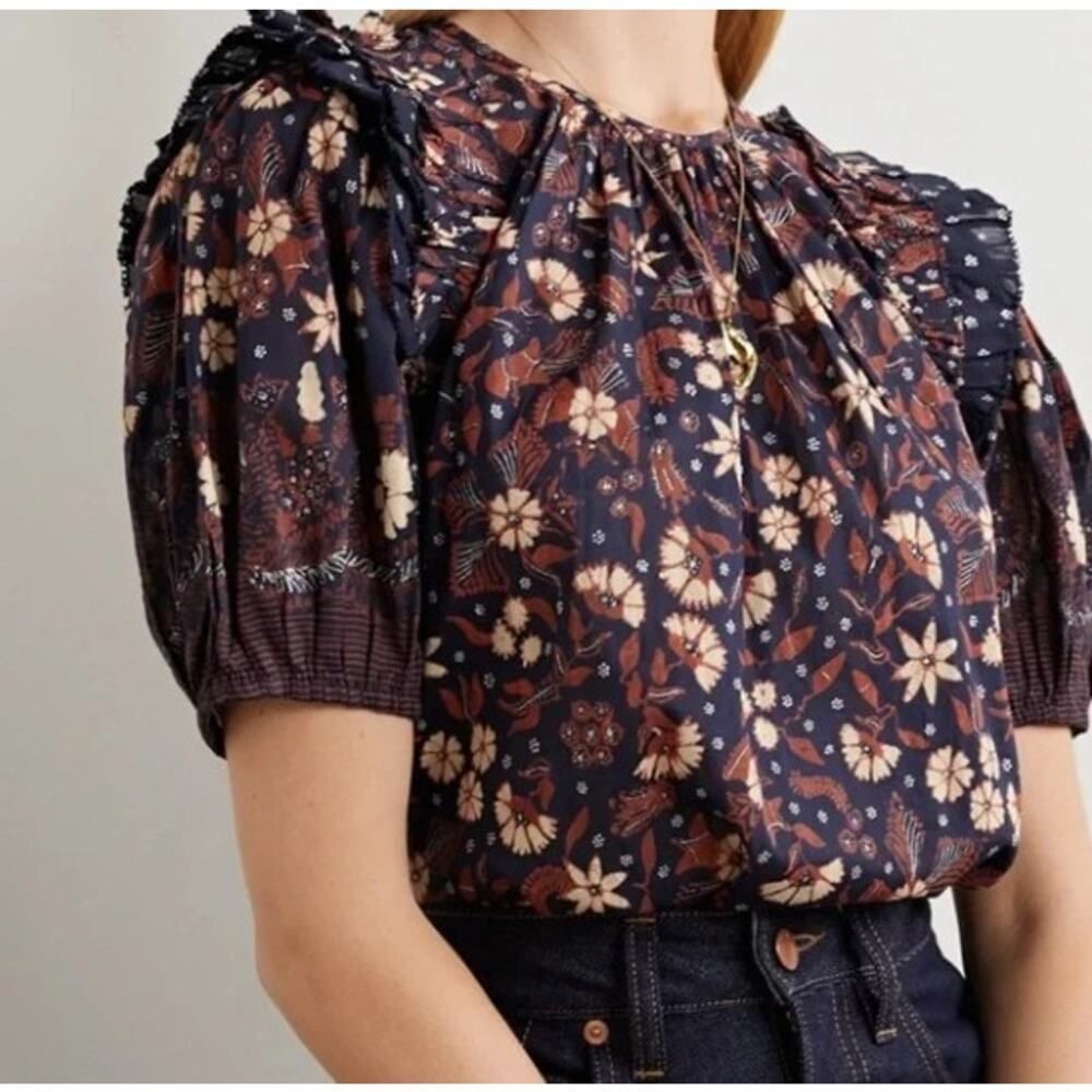 Ulla Johnson Arbor Ruffled Top In Midnight Print Women’s Sz. 6